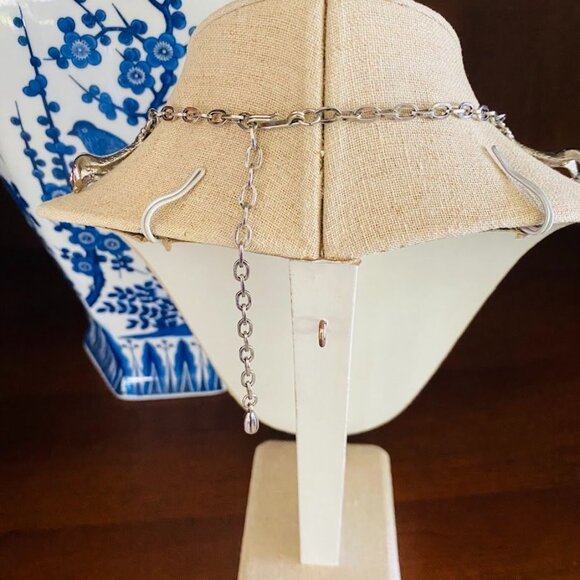 Vintage Faux Turquoise Squash Blossom Necklace Boho Chic 20" Long Silver Chain - Picture 5 of 6